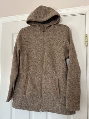 Lands End Women's Fleece Jacket Size M Brown Fall Jacket Lightweight Hooded Coat